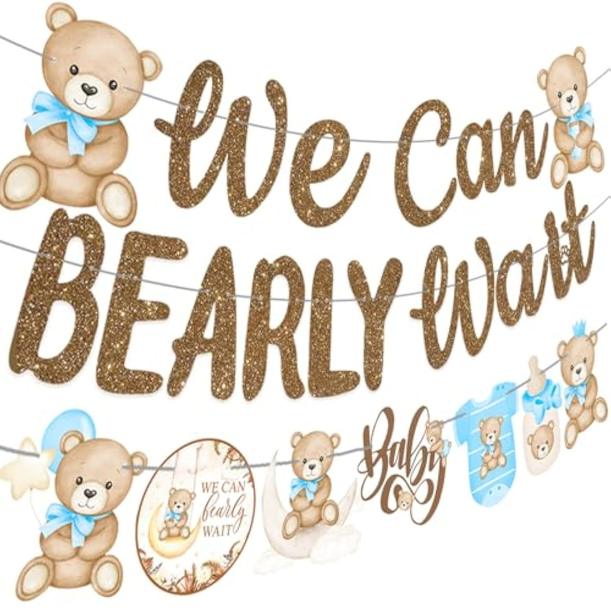 We Can Bearly Wait Banners Bear Baby Shower Banner Teddy Bear Baby Shower Decorations 3Pcs We Can Bearly Wait Baby Shower Decorations For Boy Bear Birthday Party Supplies