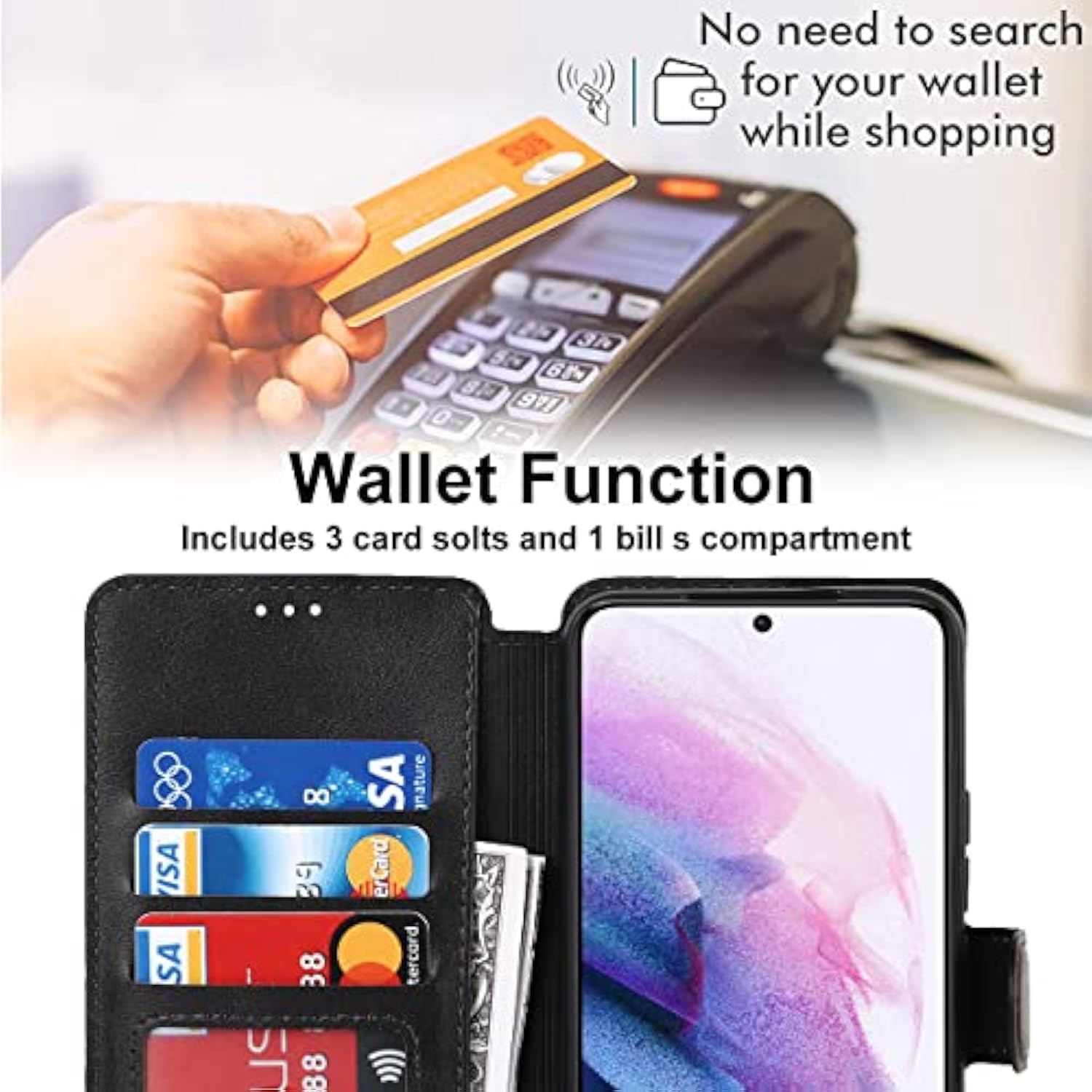 Case For Samsung Galaxy A16 4G/5G Premium Pu Leather Simple Wallet Case [Card Slots] [Kickstand] [Magnetic Closure] Shockproof Flip Cover For Samsung Galaxy A16 4G/5G - Black