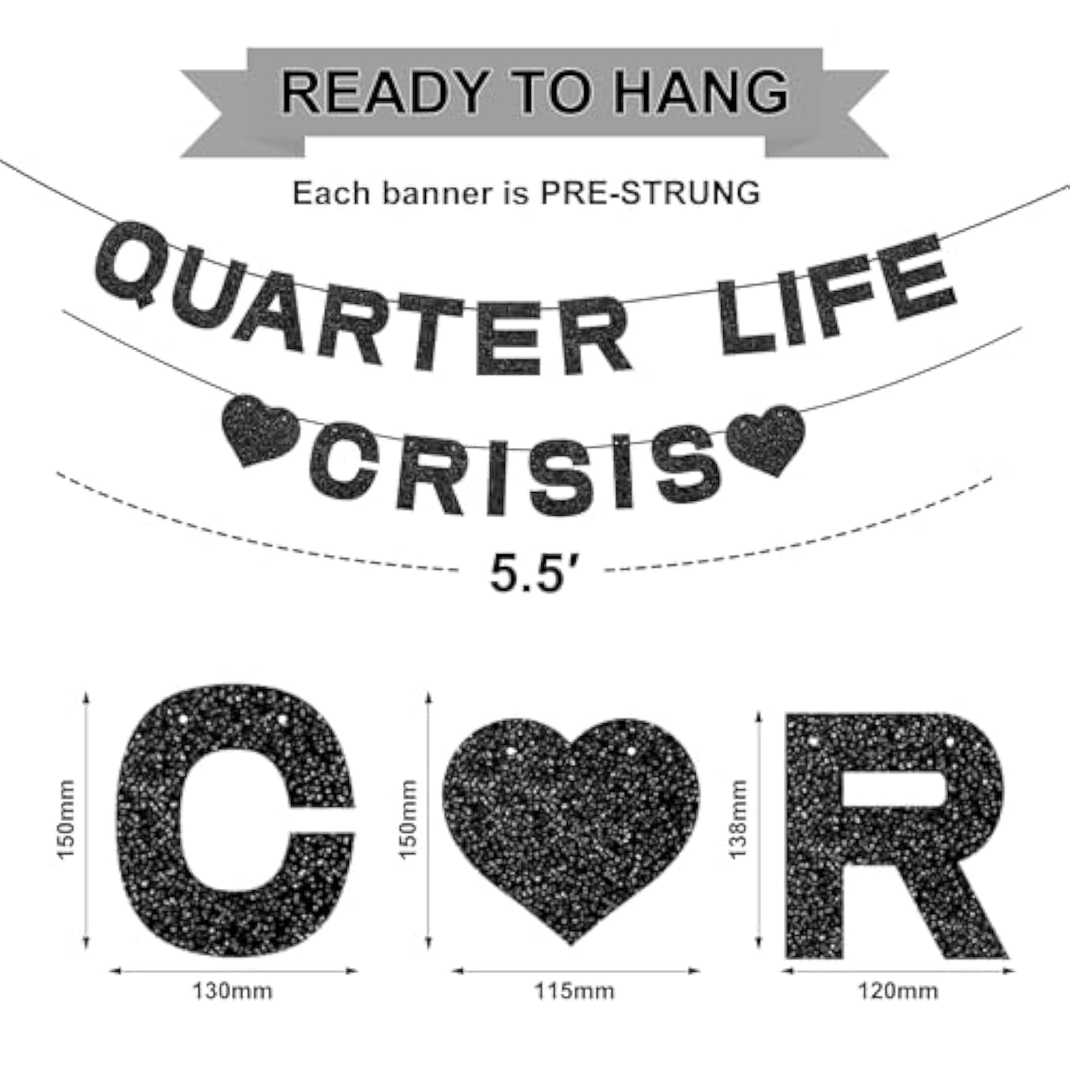 25Th Birthday Decoration For Women, Quarter Life Crisis Happy Birthday Banner Background, Black 25 Balloons Numbers Give Her Cheering 25Th Party Gift, Black 25 Party Supplies