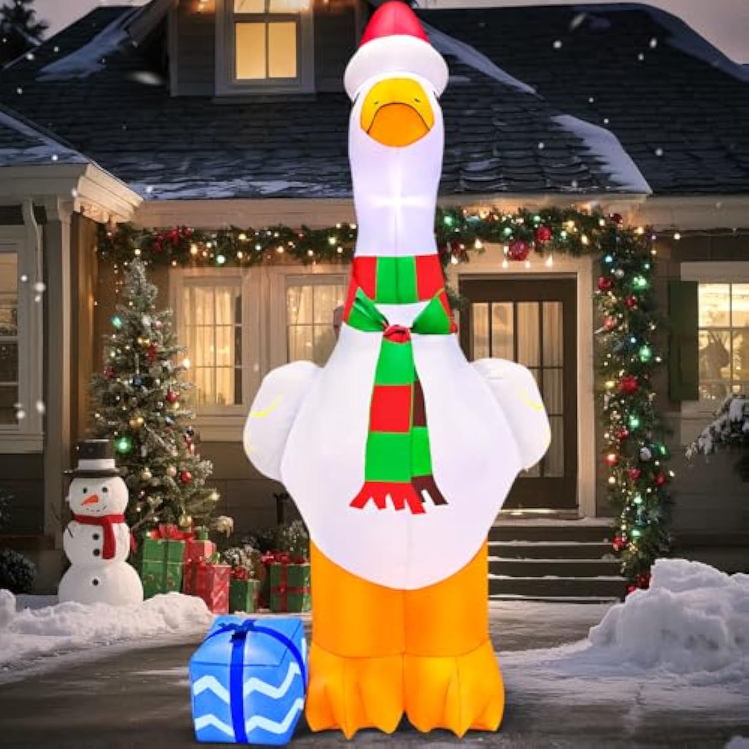 6Ft Inflatable Christmas Decorations, Christmas Blow Ups Yard Decorations With Led Light Up, Goose With Gift Box Inflata
