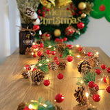 20 Led Christmas Pinecone Lights,7 Ft Pinecone Red Berry Bell Christmas Garland With Lights Battery Operated Christmas D