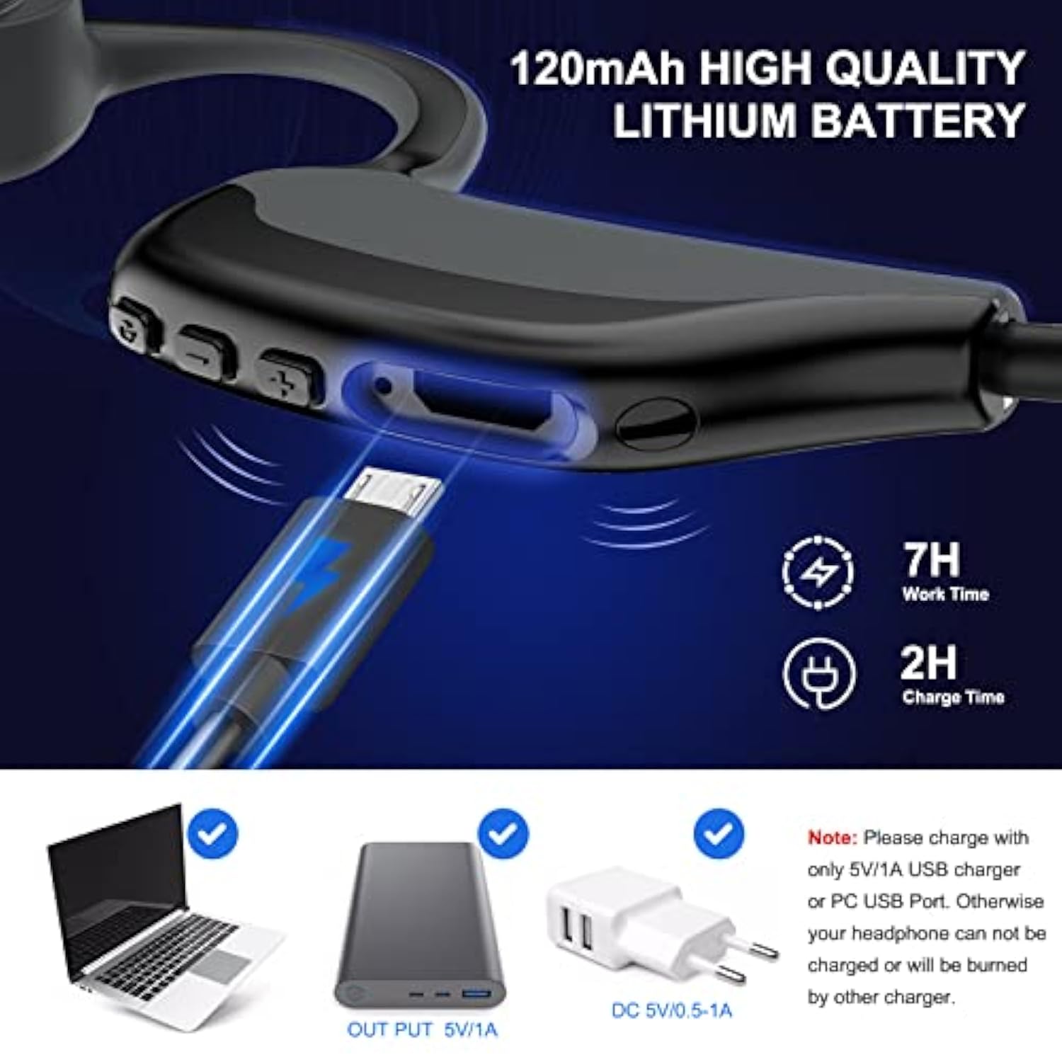 Bone Conduction Headphones, Wireless Bluetooth Bone Conducting Earbuds, Open E