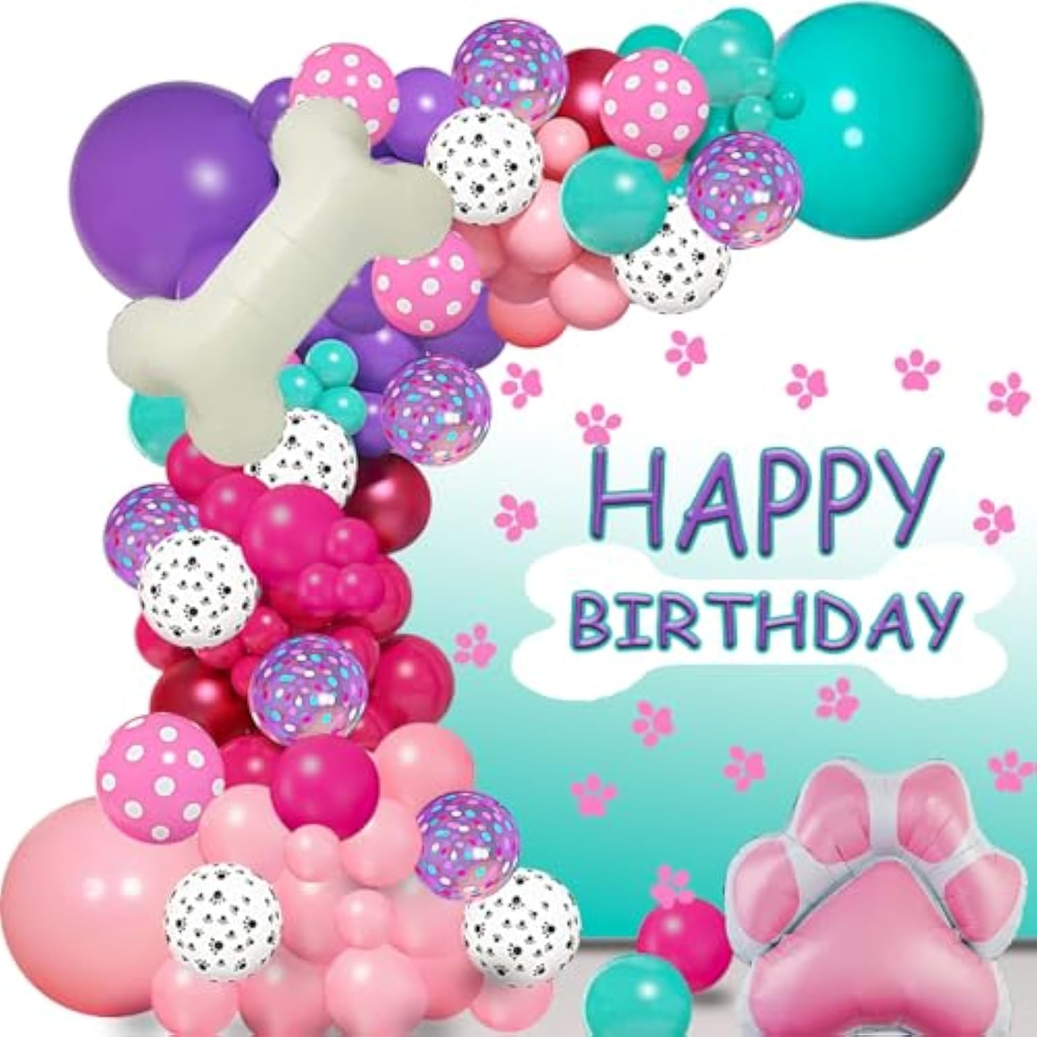 Puppy Party Balloon Garland Kit with Dog Bone Foil & Confetti Balloons for Girls' Celebrations