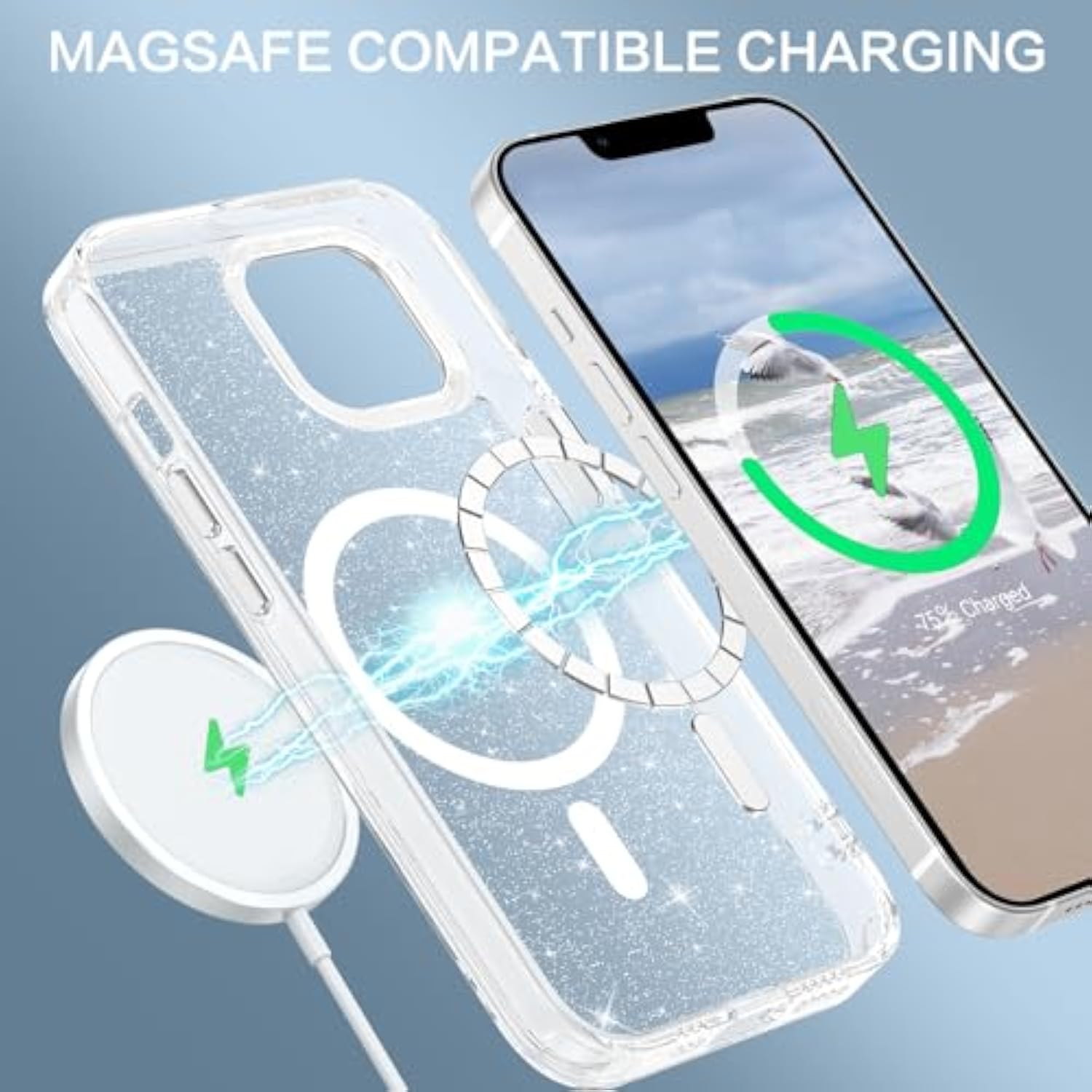 Magnetic For Iphone 13 Case & Iphone 14 Case, Clear Sparkly Glitter Iphone 14 Phone Case [Compatible With Magsafe]Shockproof Cute Women Girl Protective Cover Case For Iphone 13/14 6.1",Clear