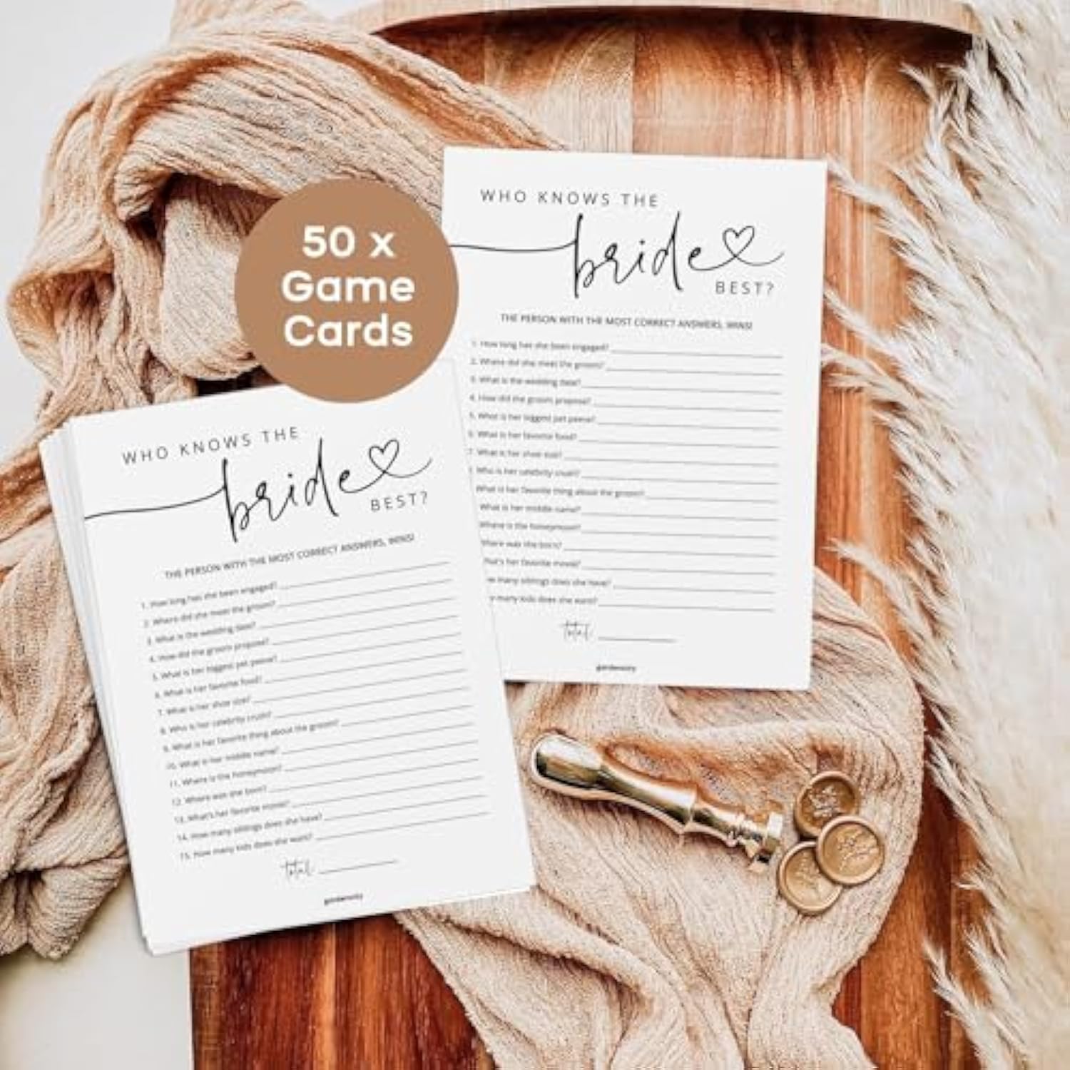 Bridal Shower Games, Who Knows The Bride Best Bridal Shower Game For 50 Guests, Minimalist