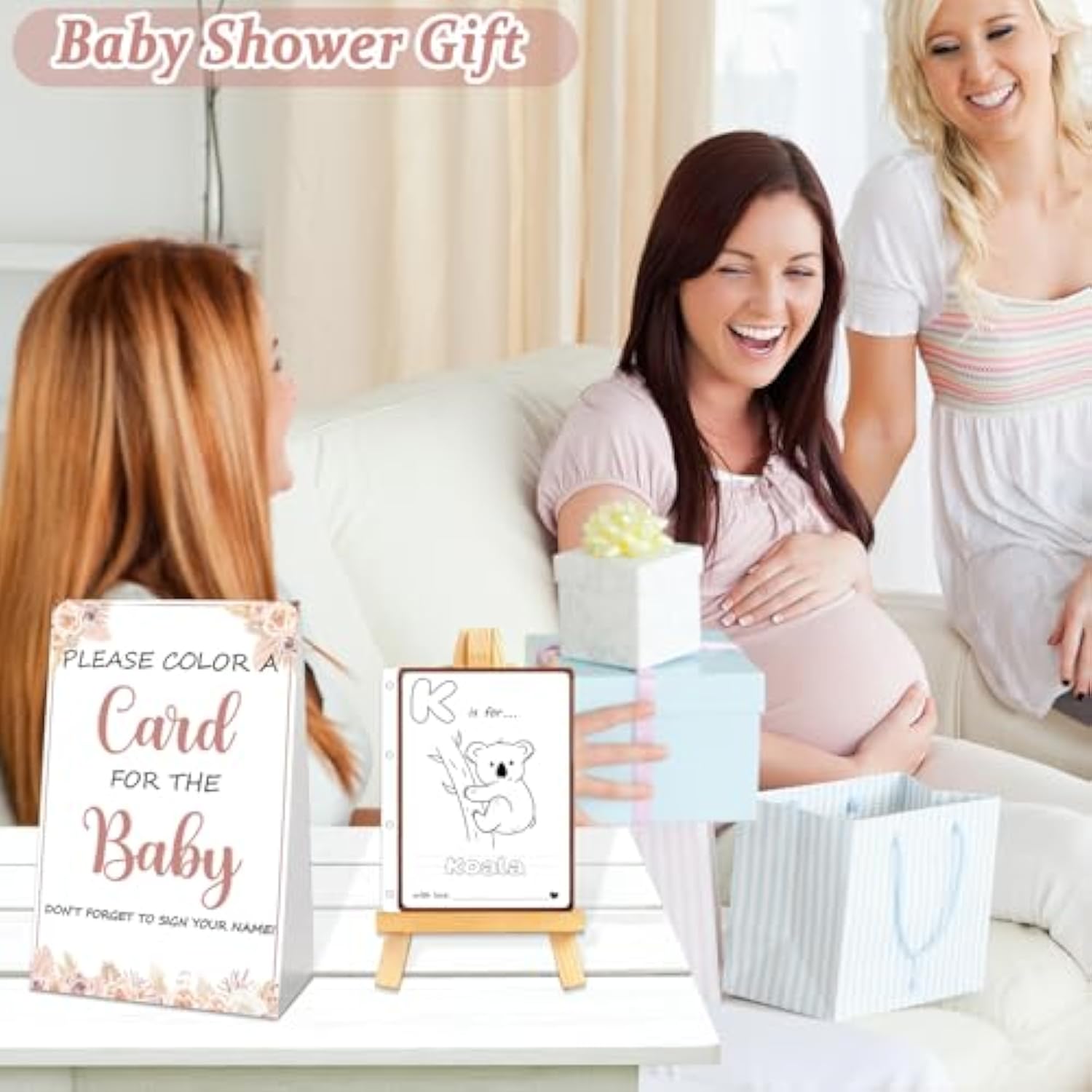 Baby’S First Abc Book Baby Shower Activity & Keepsake Game, A To Z Animal Coloring Cards With 24 Watercolor Pens, Fun & Interactive Baby Shower Game For Guests, Unique Guest Book Alternative (Boho)