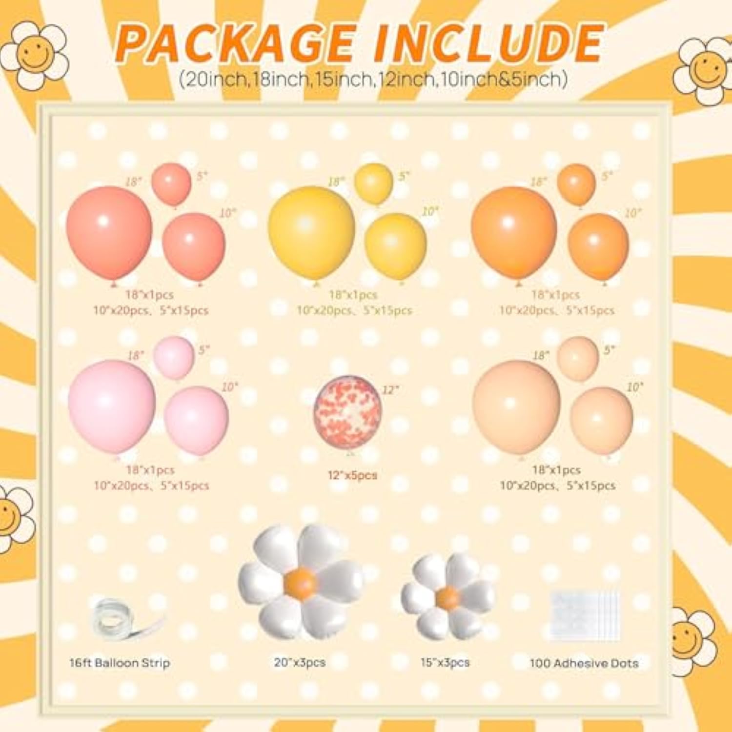 Boho Daisy Balloon Garland Arch Kit, 172Pcs Groovy Balloon Arch Kit Wi