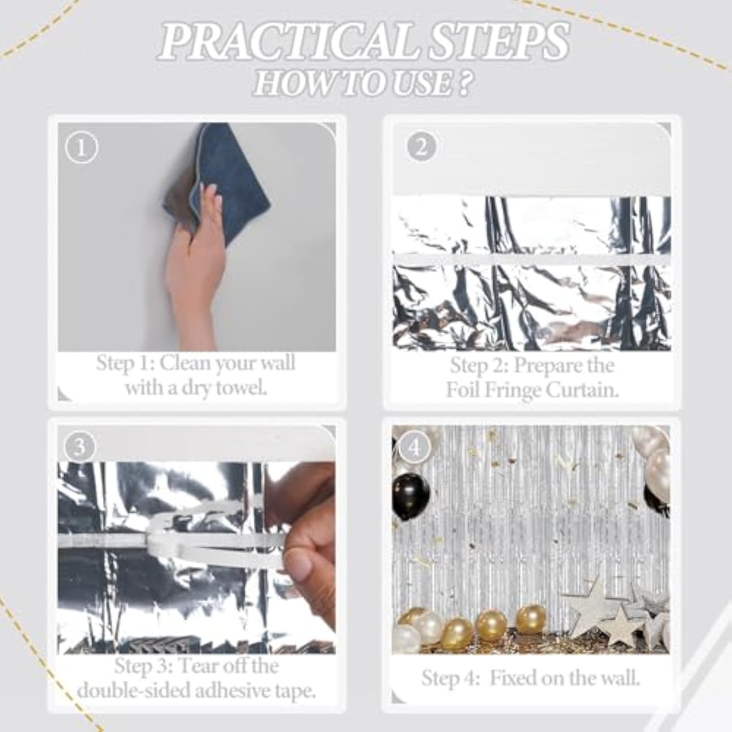 3-Pack Silver Foil Fringe Backdrop Curtains for Party & Photo Booth Décor