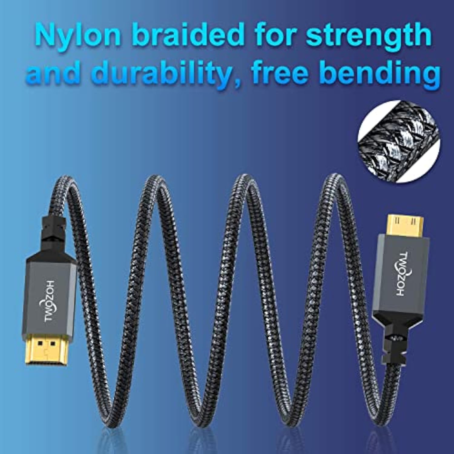 Mini Hdmi To Hdmi Cable 6.6Ft, High-Speed Hdmi To Mini Hdmi Braided Cord Suppo