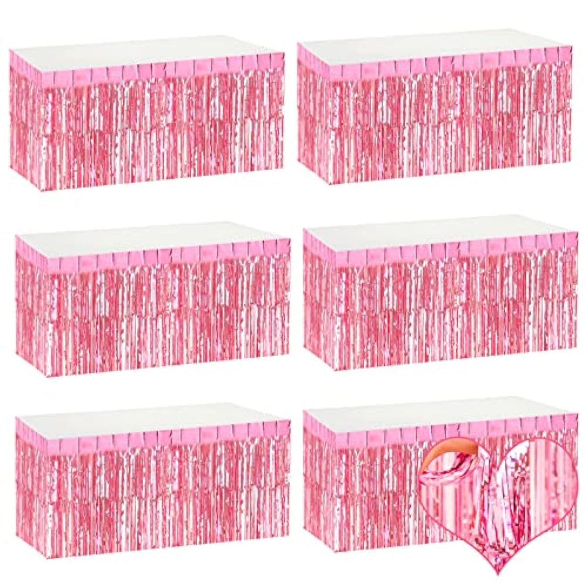 6 Pack 29X108 Inch Pink Metallic Foil Fringe Table Skirts Banner For Tinsel Streamer Garland Curtains Backdrop For Parade Floats Wedding Baby Shower Birthday Christmas Halloween Party Decoration