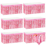 6 Pack 29X108 Inch Pink Metallic Foil Fringe Table Skirts Banner For Tinsel Streamer Garland Curtains Backdrop For Parade Floats Wedding Baby Shower Birthday Christmas Halloween Party Decoration
