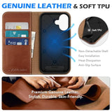 SHIELDON Genuine Leather Wallet Case for iPhone 6.1" 2024, Retro Brown