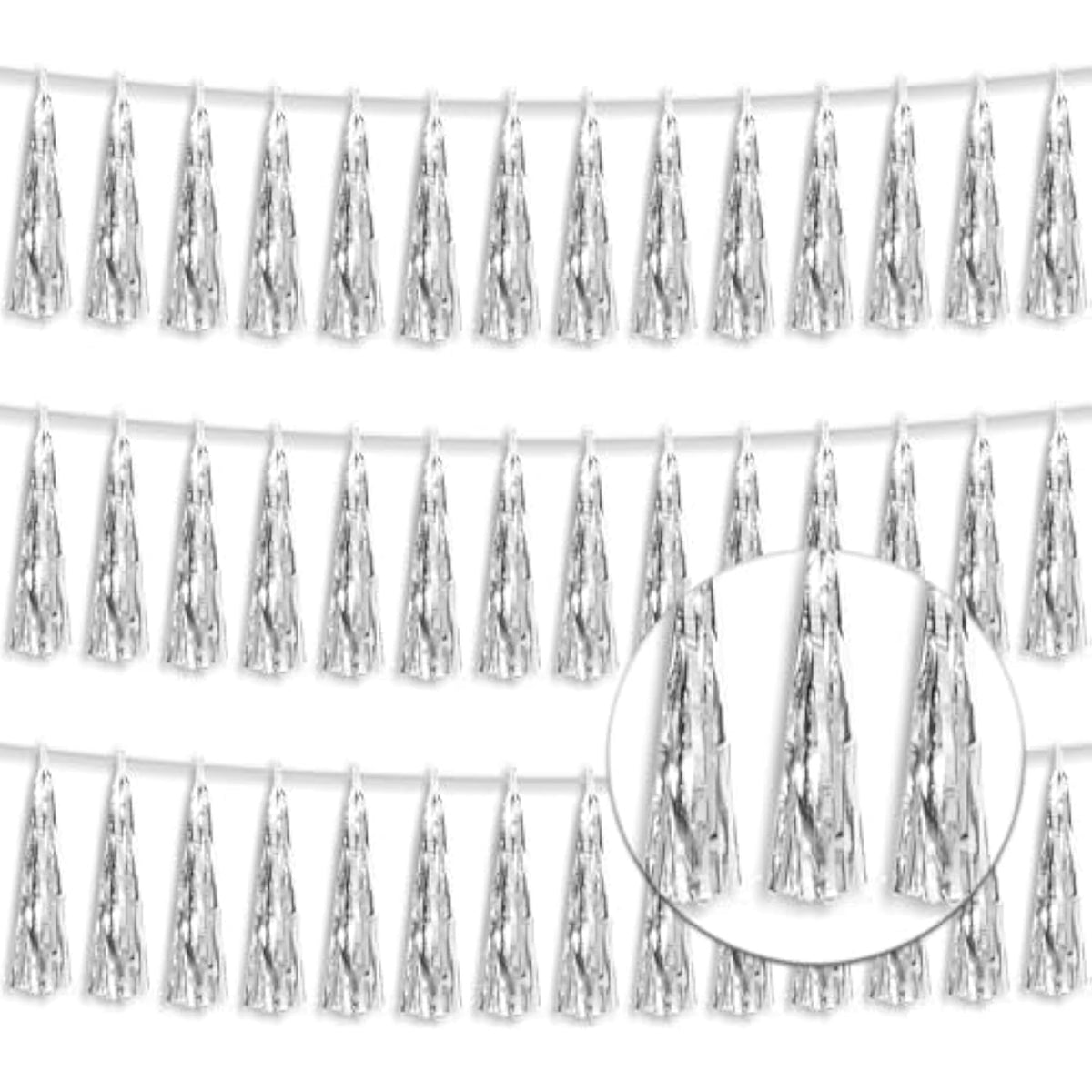 3P Metallic Fringe Tassel Banner Garland Foil Tinsel Streamer Wall Hanging Curtain Backdrop Banners For Parade Floats,Graduation Decorations, Christmas, Wedding Party Decoration(Silver)