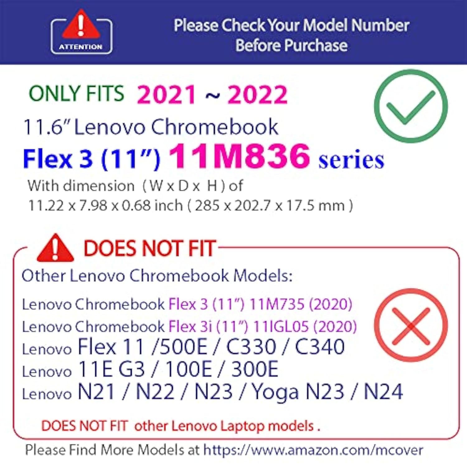 mCover Case Compatible for 2021~2022 11.6" Lenovo IdeaPad Flex 3 (11") 11M836 2 in 1 Chromebook Laptop ONLY (NOT Fitting Any Other Lenovo Models) - Purple