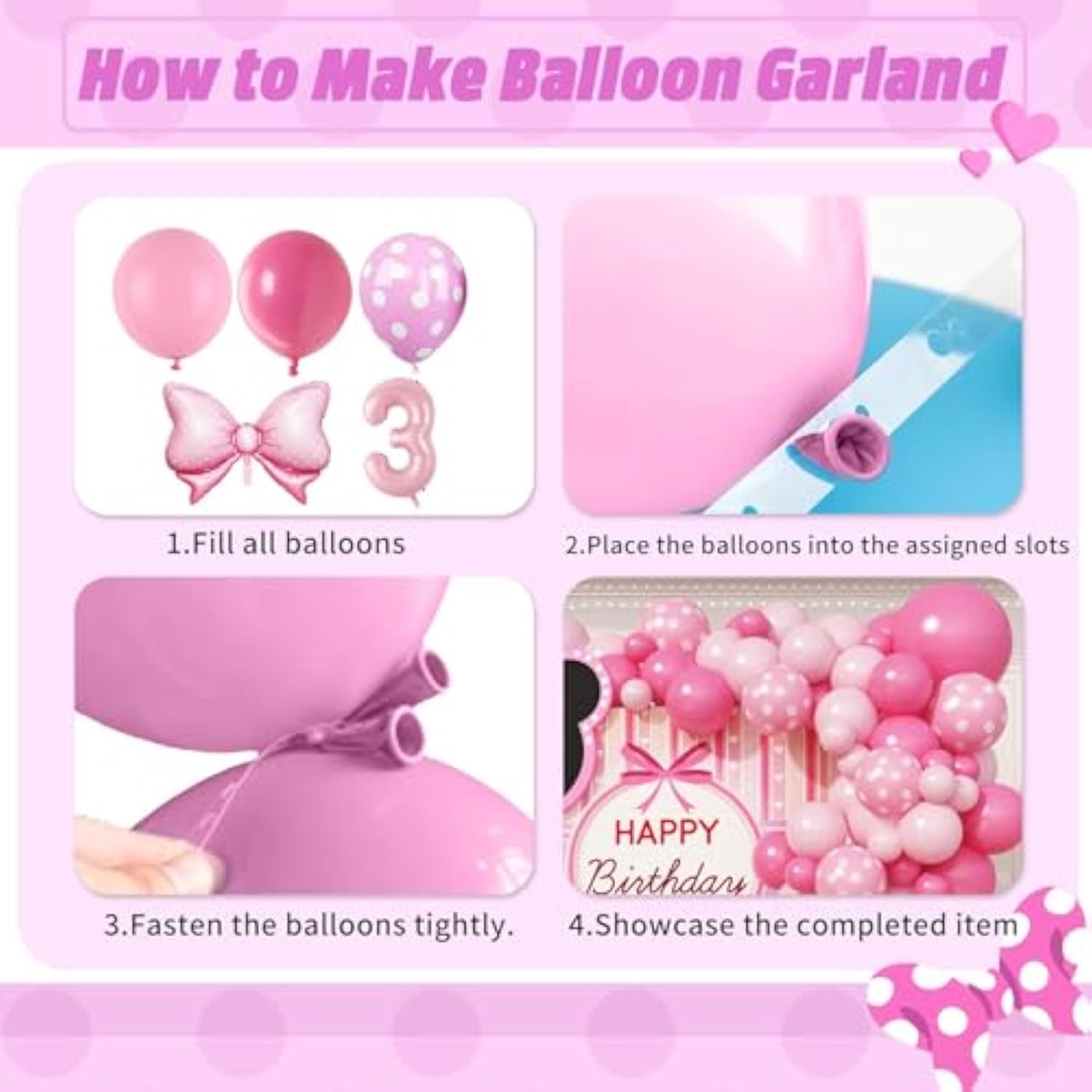 Light Pink Balloon Garland Arch Kit With Baby Pink 40 Inch Number 3 Balloon And Bow Foil Balloon, 3Rd Birthday Decorations For Girl Princess 3 Year Old Birthday Party Baby Shower Anniversary Wedding