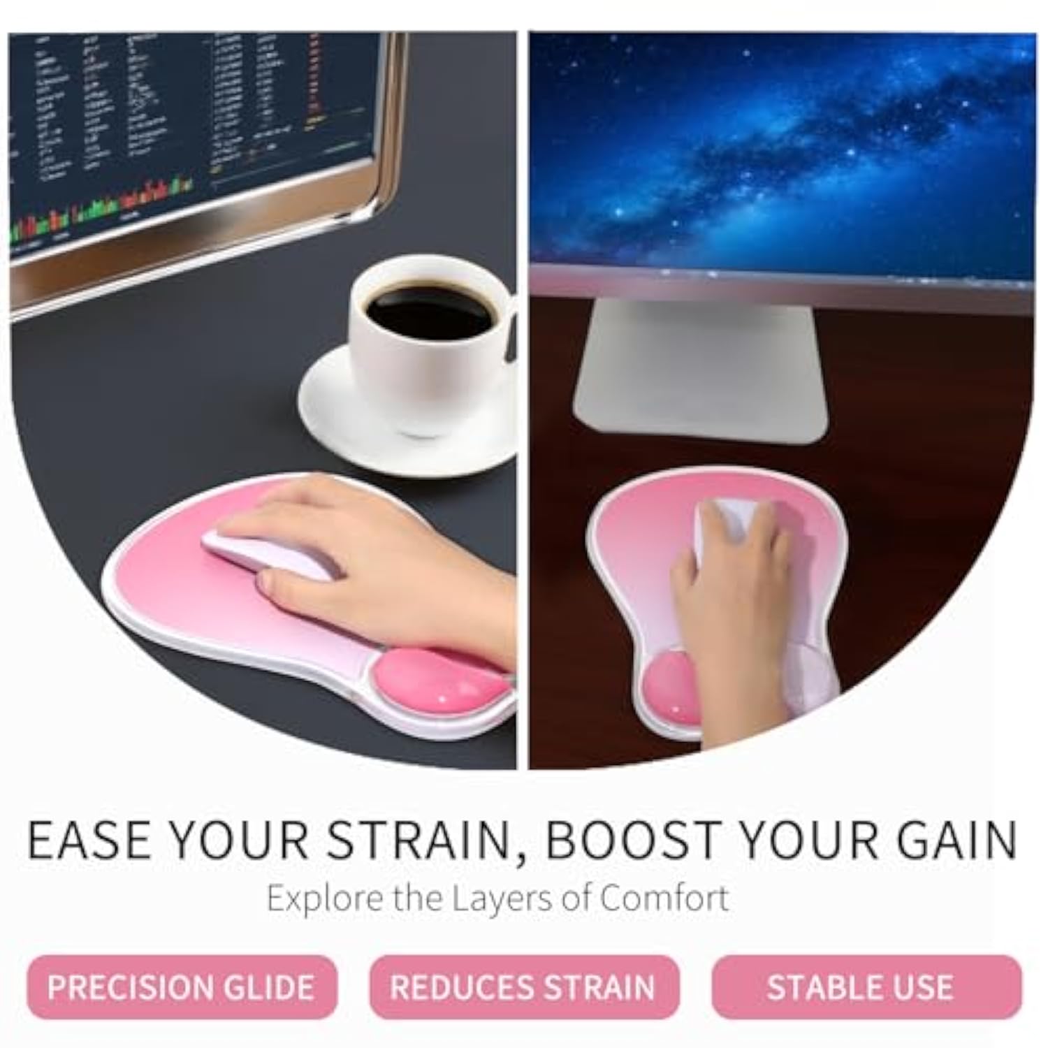 Ergonomic Gel Mouse Pad With Wrist Support – Non-Slip Desk Mousepad For Laptop & Computer, Rose Pink Gradient