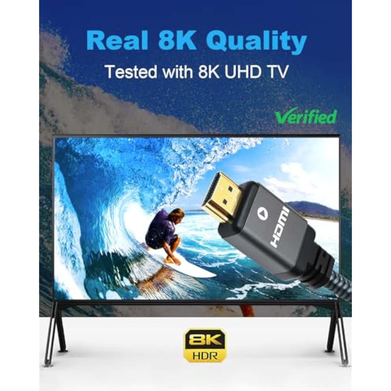 8K Hdmi Cable 6Ft (3 Pack), 48Gbps High Speed Hdmi 2.1 Cable Durable Nylon Bra