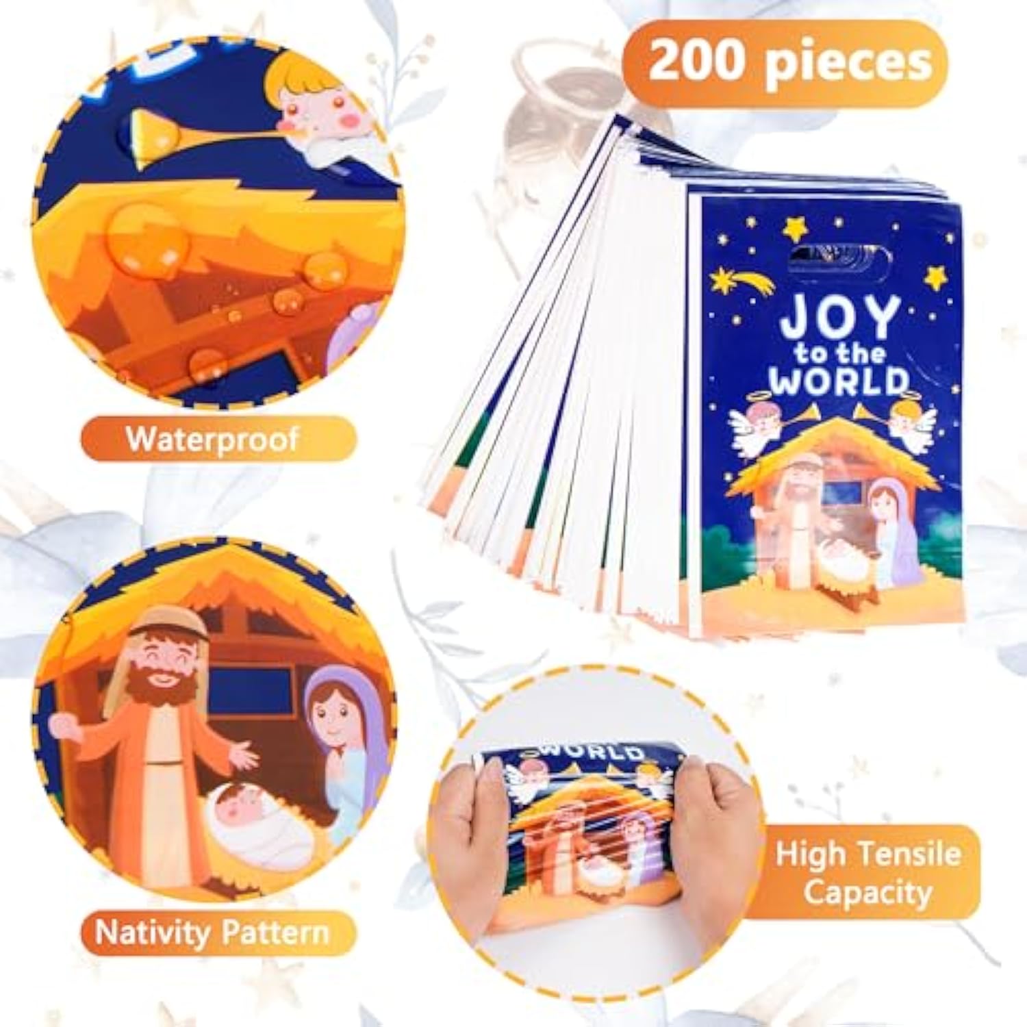 200 Pieces Nativity Plastic Treat Bags Christmas Bags 5 Mil 6.8"X10" Merchandise Bag With Handle Retail And Shopping Bag For Vacation Xmas Nativity Party Supply