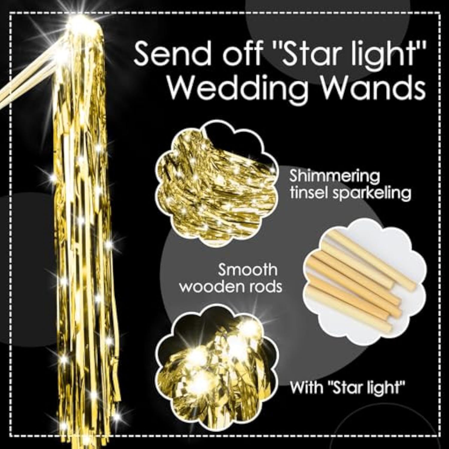 24 Pcs Lighted Wedding Wands Led Tinsel Wands Light Up Streamers Sparklers For Wedding Send Off And Exits Birthday Party Props Favors(Gold Tinsel)