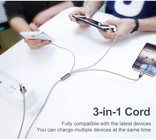 2 Pack 4FT 3 in 1 Multi USB Charging Cable 3A Fast Charger Cord for iPhone Samsung Tablets