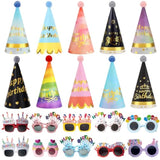 20 Pcs Birthday Party Hats For Adults Birthday Sunglasses Funny Rainbow Party Cone Hats With Pom Poms Photo Props Supplies(Rainbow Style)