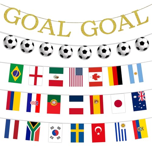 World Soccer Tournament2026 Flags Banner, 48 Team Flags Bunting, Soccer Bunting, GOAL Banner, Soccer Party Decorations for School, Office, Home, Stadium