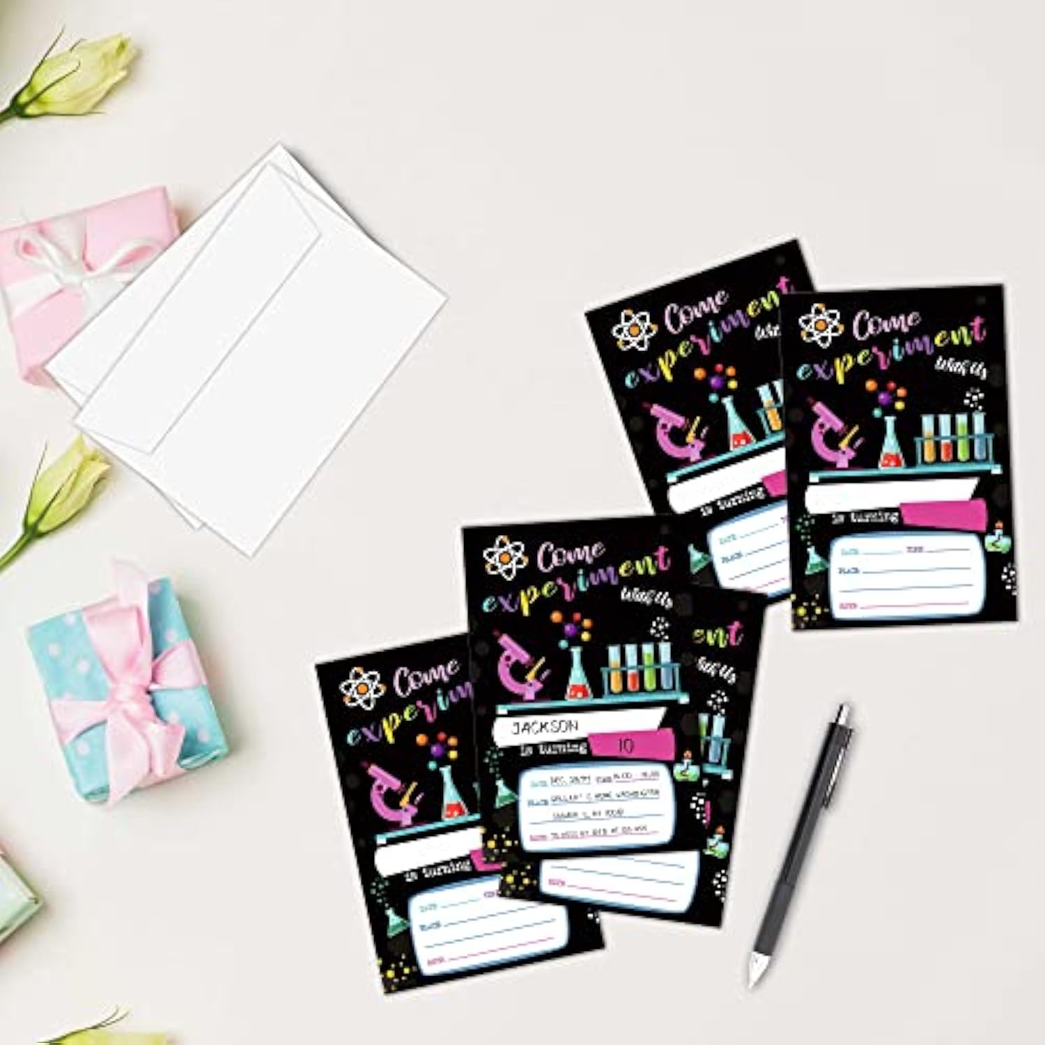 Science Experiment Theme Birthday Invitations, Fill-In Style Birthday Party Invitations With Envelopes For Boys Girls(20-Pack), Birthday Party Decorations And Supplies -Yqk-A35