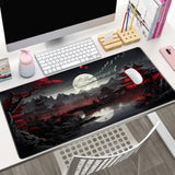 Japanese Desk Mat Riverside Full Moon Desk Pad Black Red Large Mouse Pad Gaming Mousepad Extended Xxl Keyboard Pad 31.5 X 15.7 In Laptop Computer Mouse Keyboard Mat For Office Desk Decor