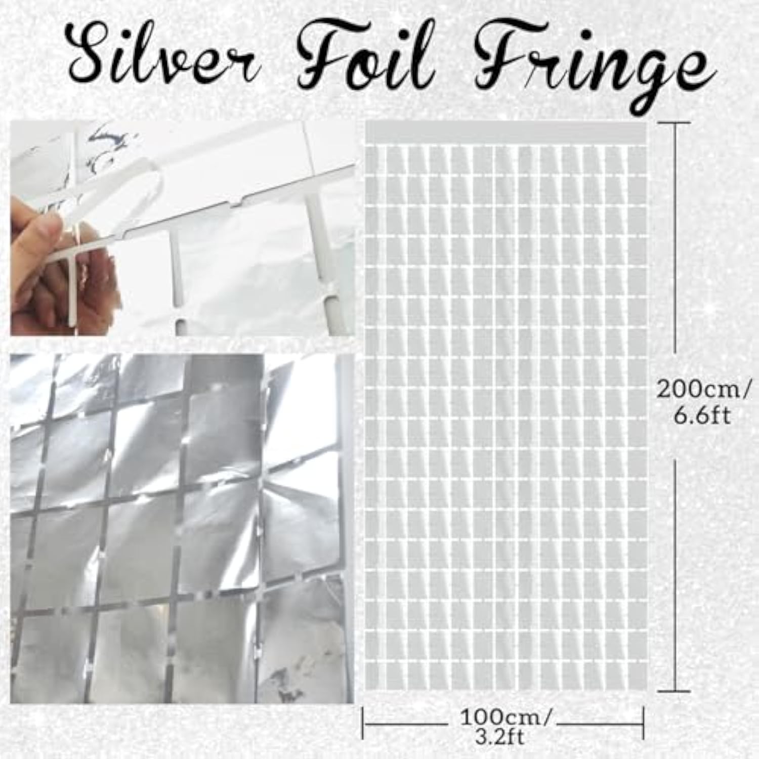 Silver Foil Fringe Curtains Party Backdrop for Photo Booth and Celebration Decor