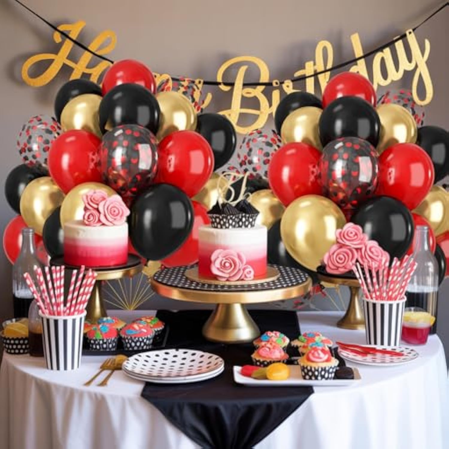 60pcs Black Red Gold 12in Balloons Confetti Party Decor Graduation Wedding