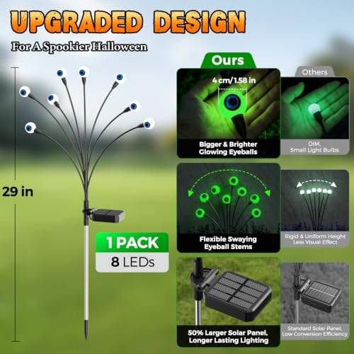 Halloween Decorations Outdoor, 6Pack 48 LEDs Solar Eyeball Lights