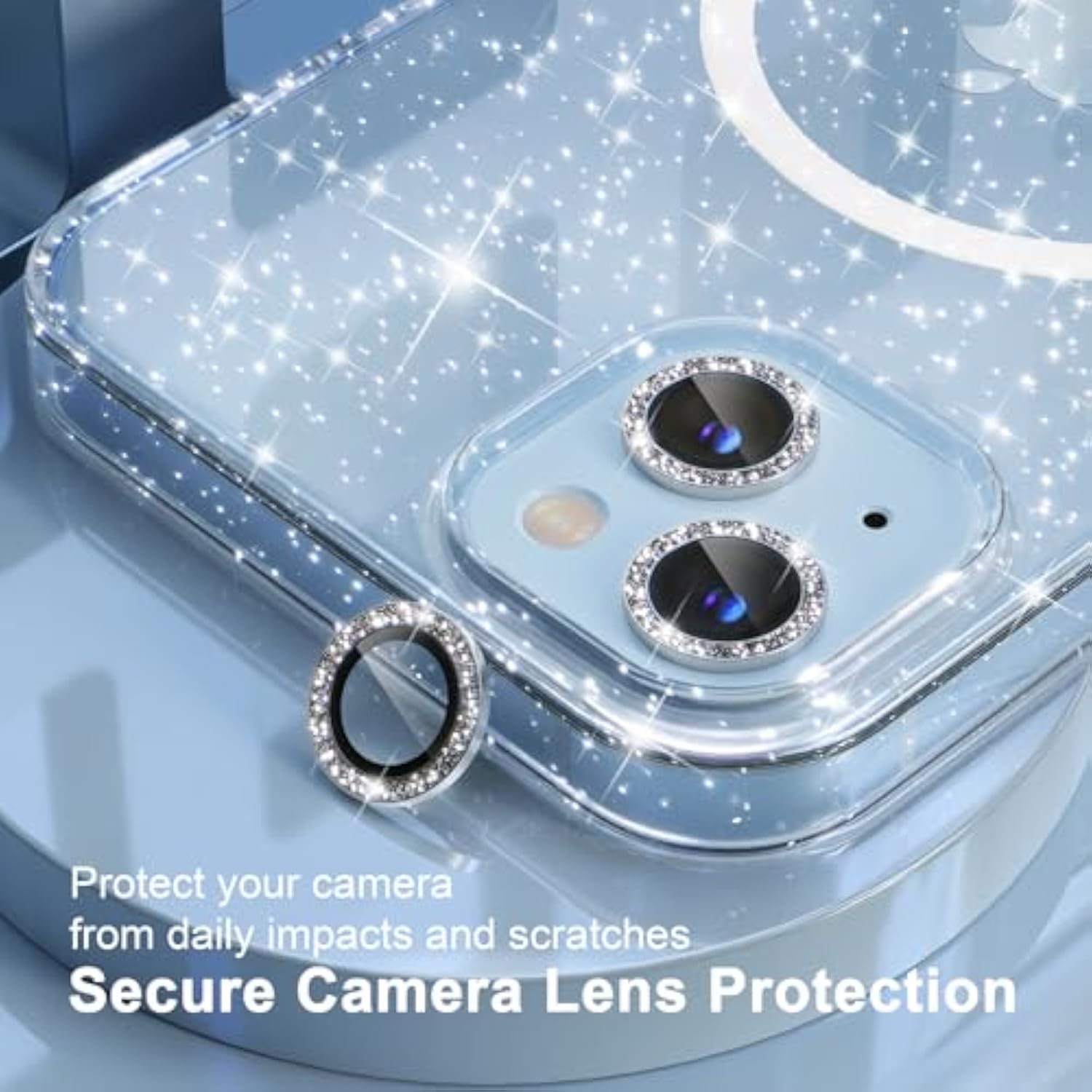 Magnetic Case For Iphone 14 Case, Women Clear Glitter Bling Sparkly Case, [2Xdiamond Camera Lens Protectors] [2Xtempered Glass Screen Protectors] [Compatible Magsafe] (Glitter Clear)