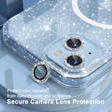 Magnetic Case For Iphone 14 Case, Women Clear Glitter Bling Sparkly Case, [2Xdiamond Camera Lens Protectors] [2Xtempered Glass Screen Protectors] [Compatible Magsafe] (Glitter Clear)