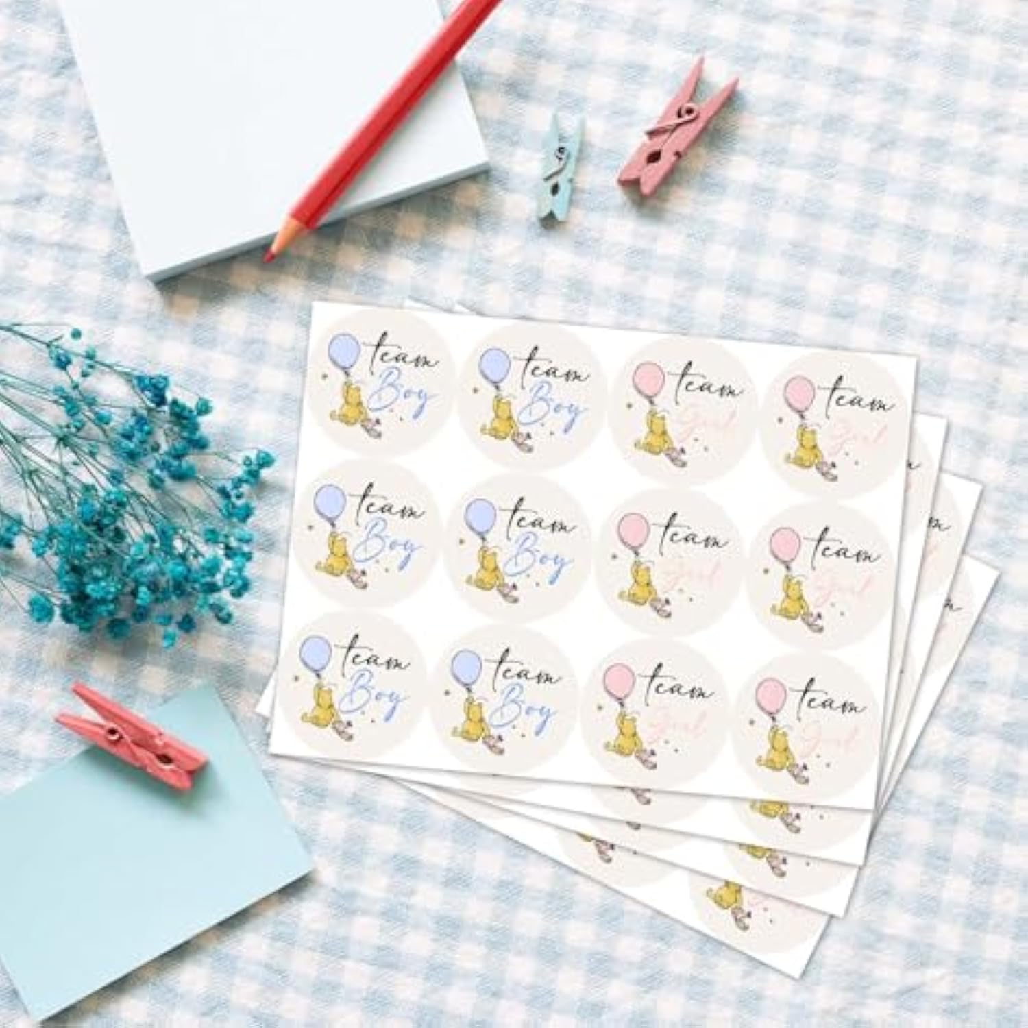 72Pcs Winnie Gender Reveal Stickers, Winnie Baby Shower Decoration, Gender Reveal Decor, The Pooh Sticker, Team Boy Or Girl Stickers, Games For Voting Game