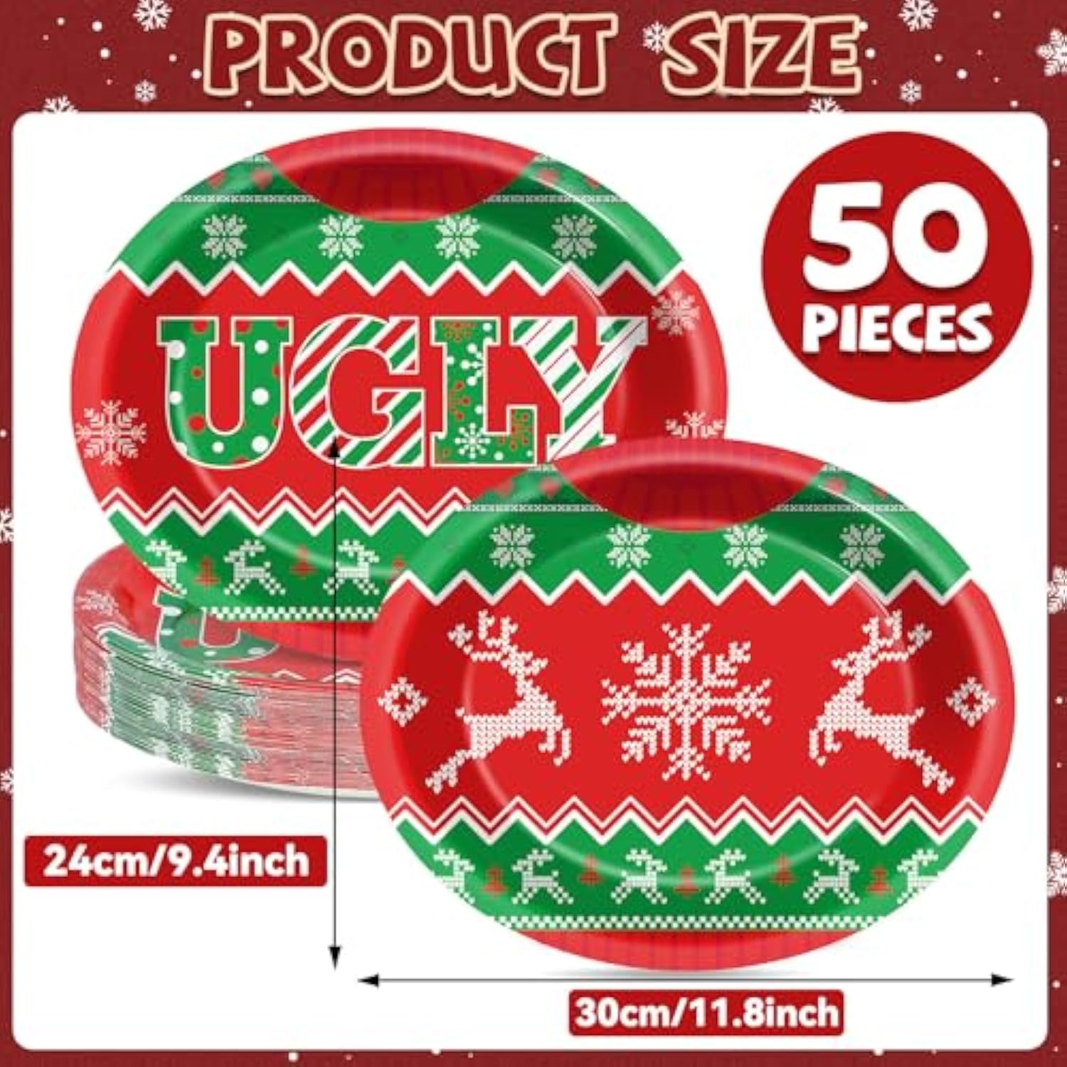 50Pcs Christmas Ugly Sweater Oval Plates 11 Inch Merry Christmas Ugly Sweater Tableware Set Disposable Xmas Tacky Sweater Dinnerware For Xmas Party Home Winter Holiday Decor Supplies