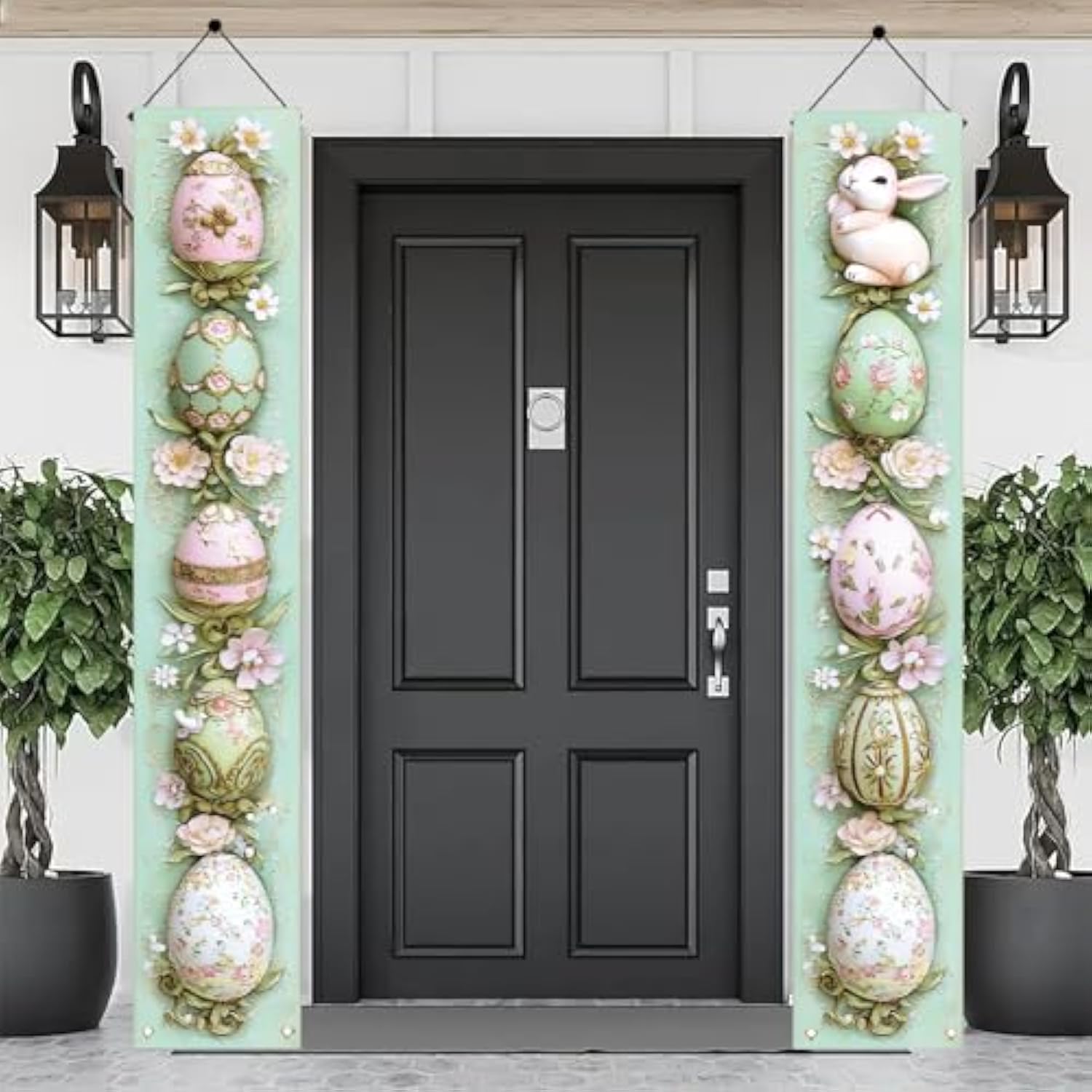Welcome Easter Egg Porch Sign Banner 2Pcs Happy Easter Door Banner Decoration Bunny Easter Front Door Welcome Sign Hanging Banner For Spring Easter Party Supplies 78X12 Inch