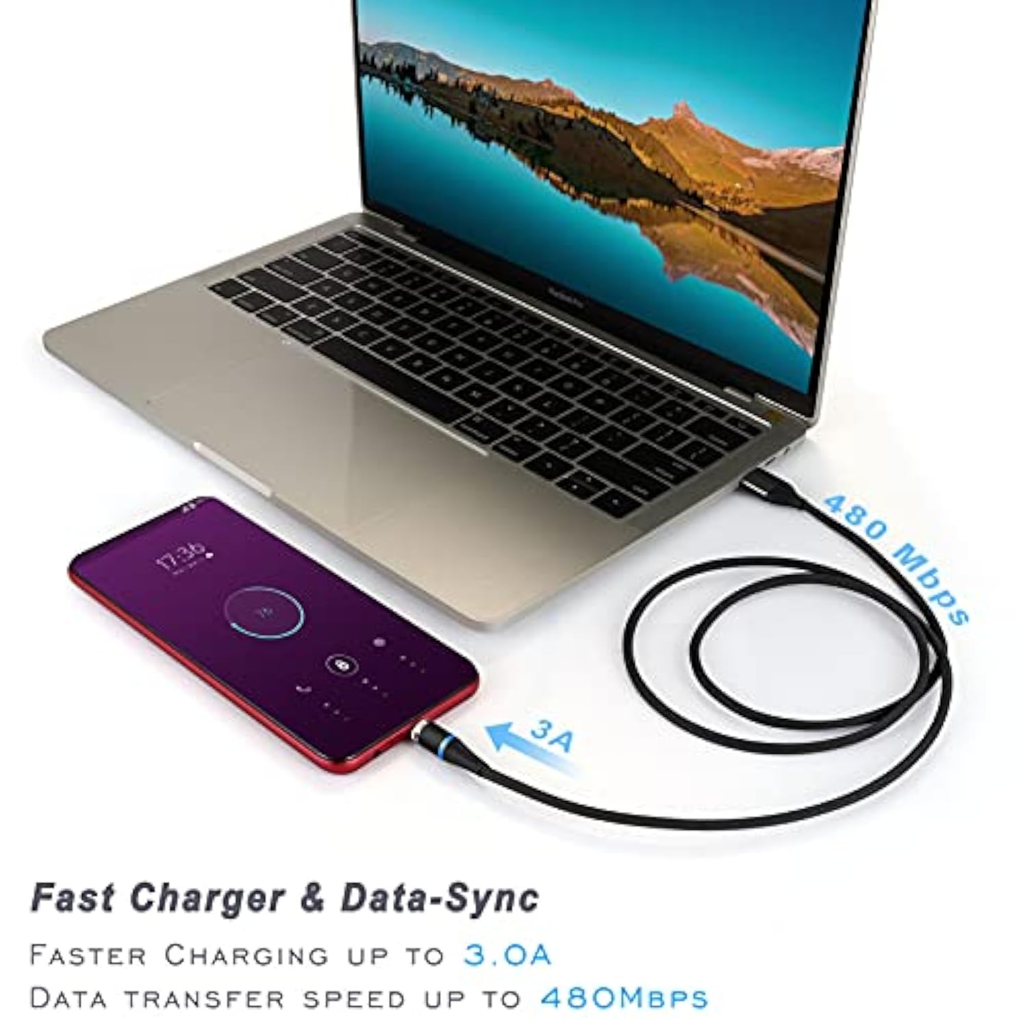 6.6Ft Fast Charging Nylon Braided Magnetic Cable With Led, 4Pcs 7-Pin Magnetic Tips For Quick Charge And Data Sync, Usb C Device