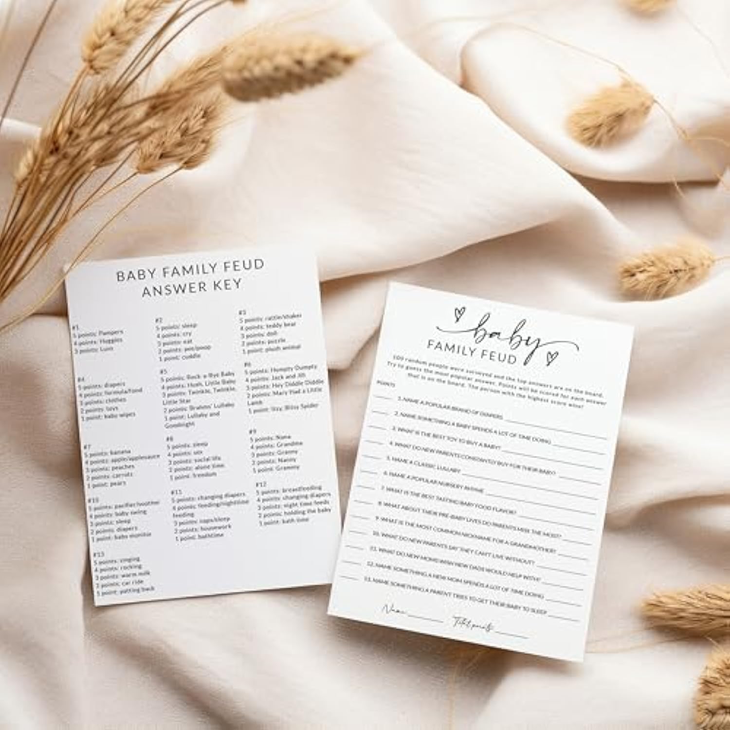 Baby Shower Family Feud Game Cards, 50 Pack Baby Shower Game Cards With Answer Sheet, Minimalist Design (Baby Family Feud)