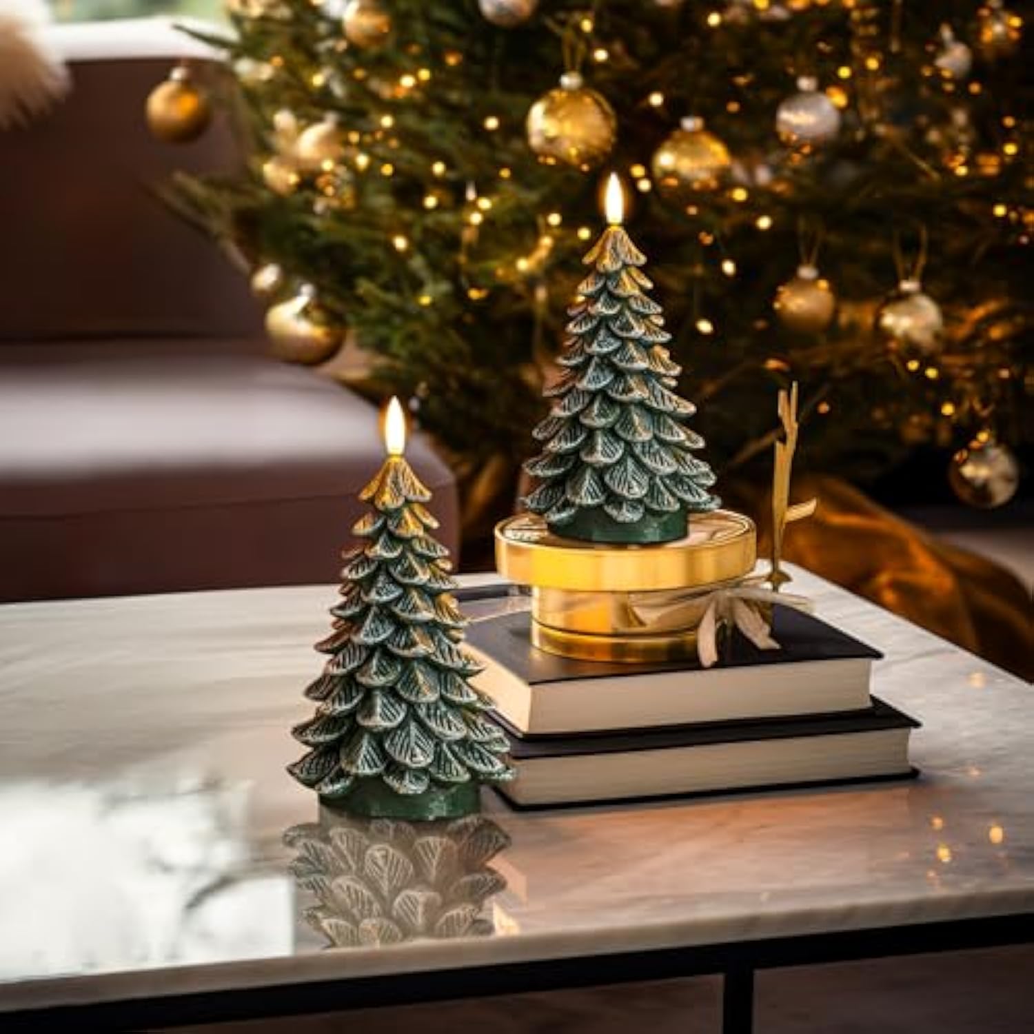 Christmas Tree Candles With 6 Hours Timer, 2 Pcs Waxy Led Flameless Candles Flickering, Green Electric Candles Battery Operated For New Year Celebration Holiday Decorations 8.5 Inches