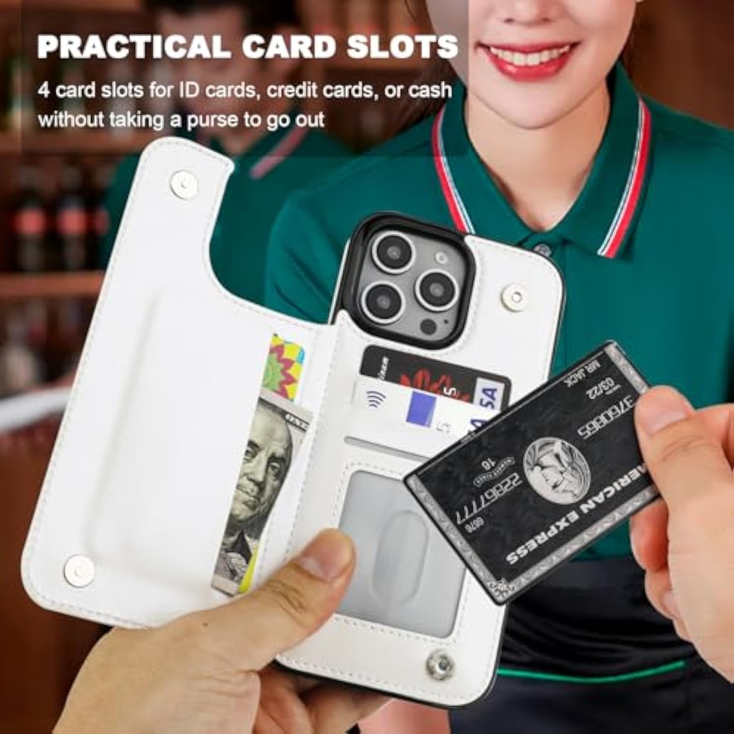 Onetop For Iphone 16 Pro Max Wallet Case With Card Holder, 360° Rotation Ring Kickstand Rfid Blocking Pu Leather Double Magnetic Clasp Shockproof Cover For Women And Girls 6.9 Inch (White)