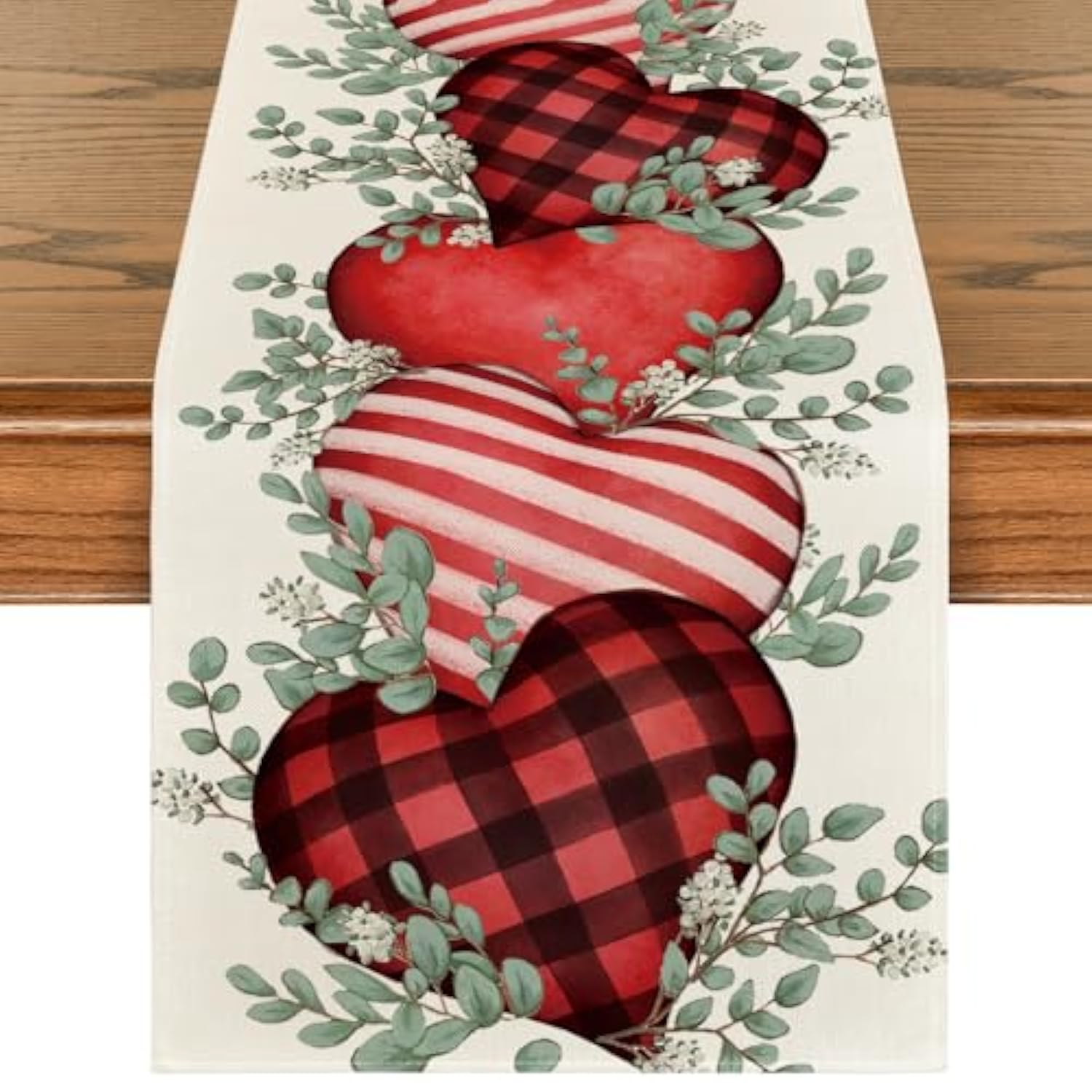 Eucalyptus Hearts Valentine'S Day Table Runner, Holiday Kitchen Dining Table Decoration For Home Party Indoor 13X72 Inch