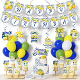 Summer Lemon Party Decoration Packs,Royal Blue Yellow Balloons,Banners,Cake Toppers,Hanging Swirl Streamers,Capri Lemon Birthday Wedding Supplies,Her Main Squeeze Bridal Shower Amalfi Coast Decors