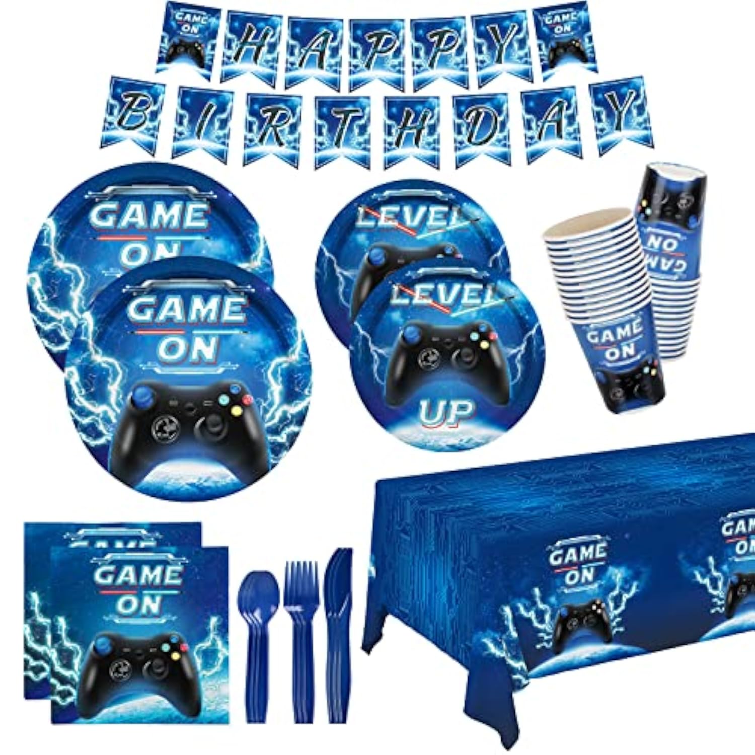 Video Game Party Supplies Kit for 25 Includes Plates, Napkins, Cups, Banner & More