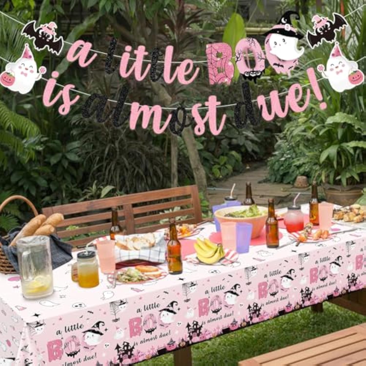 3Pcs A Little Boo Is Almost Due Decorations Pink Halloween Tablecloth Little Boo Baby Shower Decorations Girl For Halloween Baby Shower Decorations For Girl