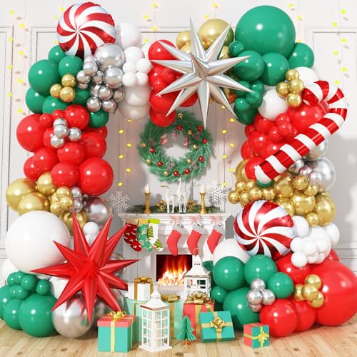 Christmas Balloon Garland Arch Kit Pinwheel Star Cane Foil Balloons