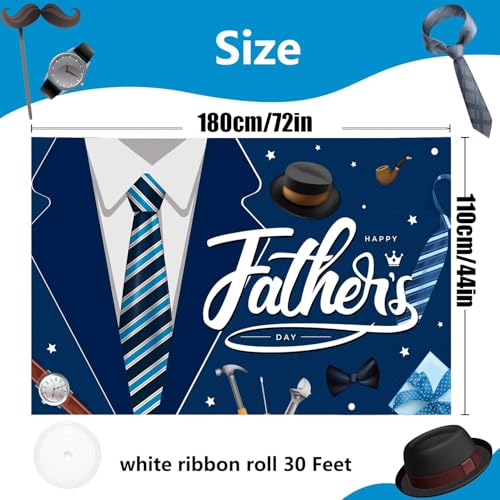 Father's Day Backdrop, Happy Fathers Day Decorations Navy Blue Suit Tie Banner Background for Dad Party, Father's Day Banner for Fathers Day Decorations, 71 x 43 Inch