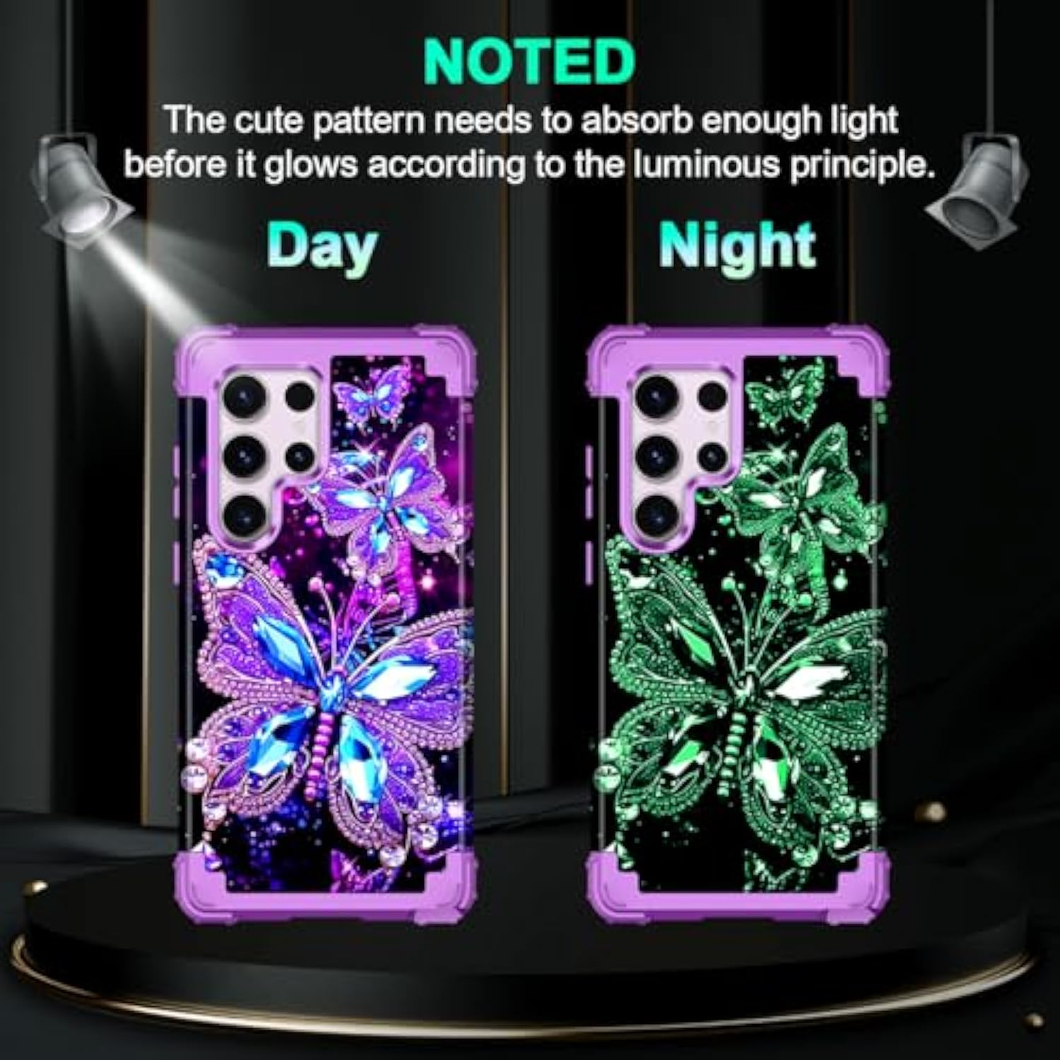 Compatible With Galaxy S23 Ultra 5G Case,Glow In The Dark Three Layer Heavy Duty Shockproof Protection Hard Plastic Bumper+Soft Silicone Case For Samsung Galaxy S23 Ultra,Dark