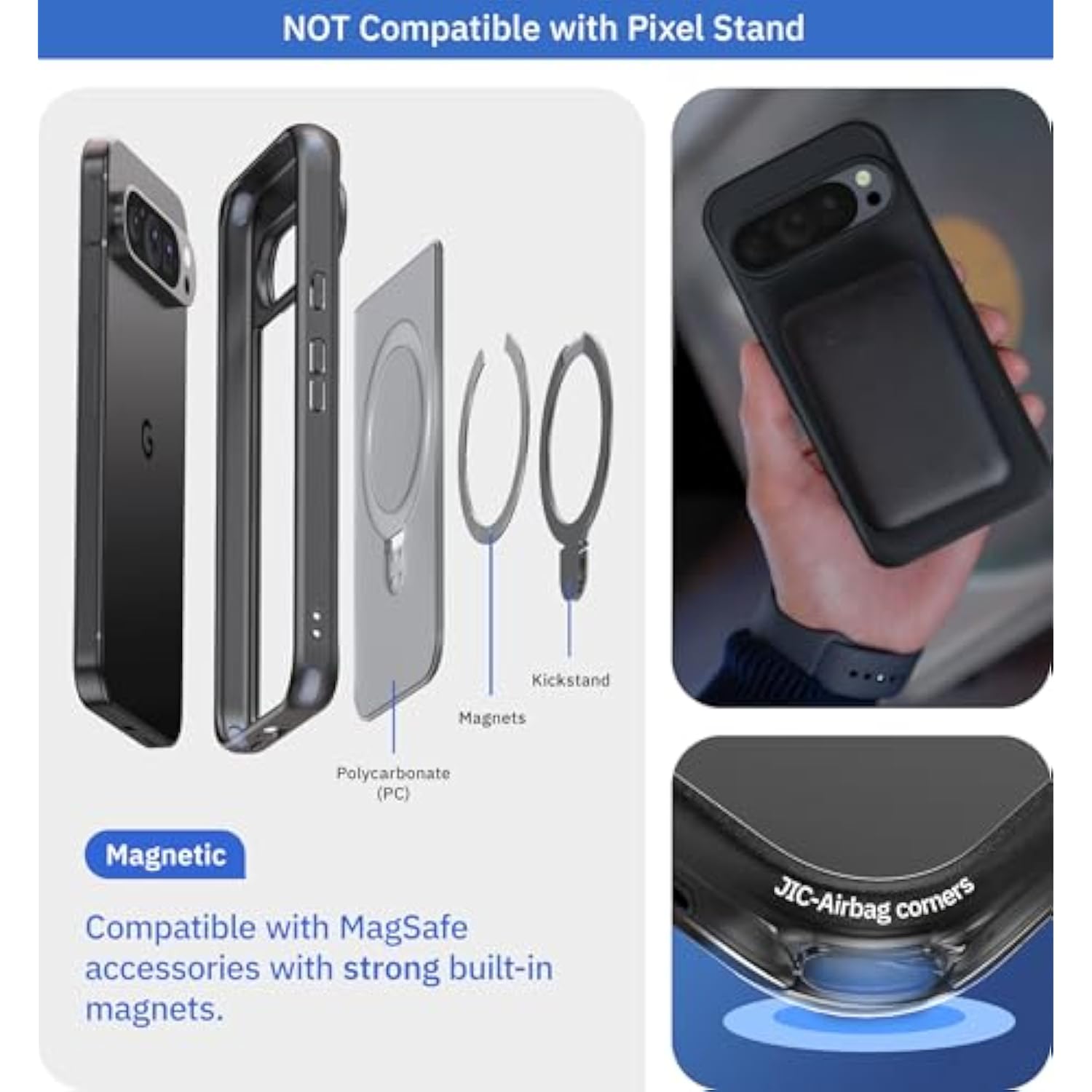 Pixel 9 Pro XL Case, MagStand Series, Kickstand, MagSafe Compatible, Black