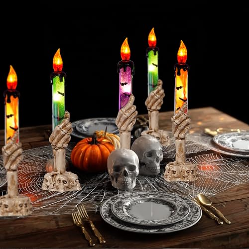 Halloween Decorations, 10 Pack Skull Candle Lights with Stakes, Battery Operated Waterproof Pathway Decor with Timer for Indoor Outdoor Front Pathway Lawn Yard Garden