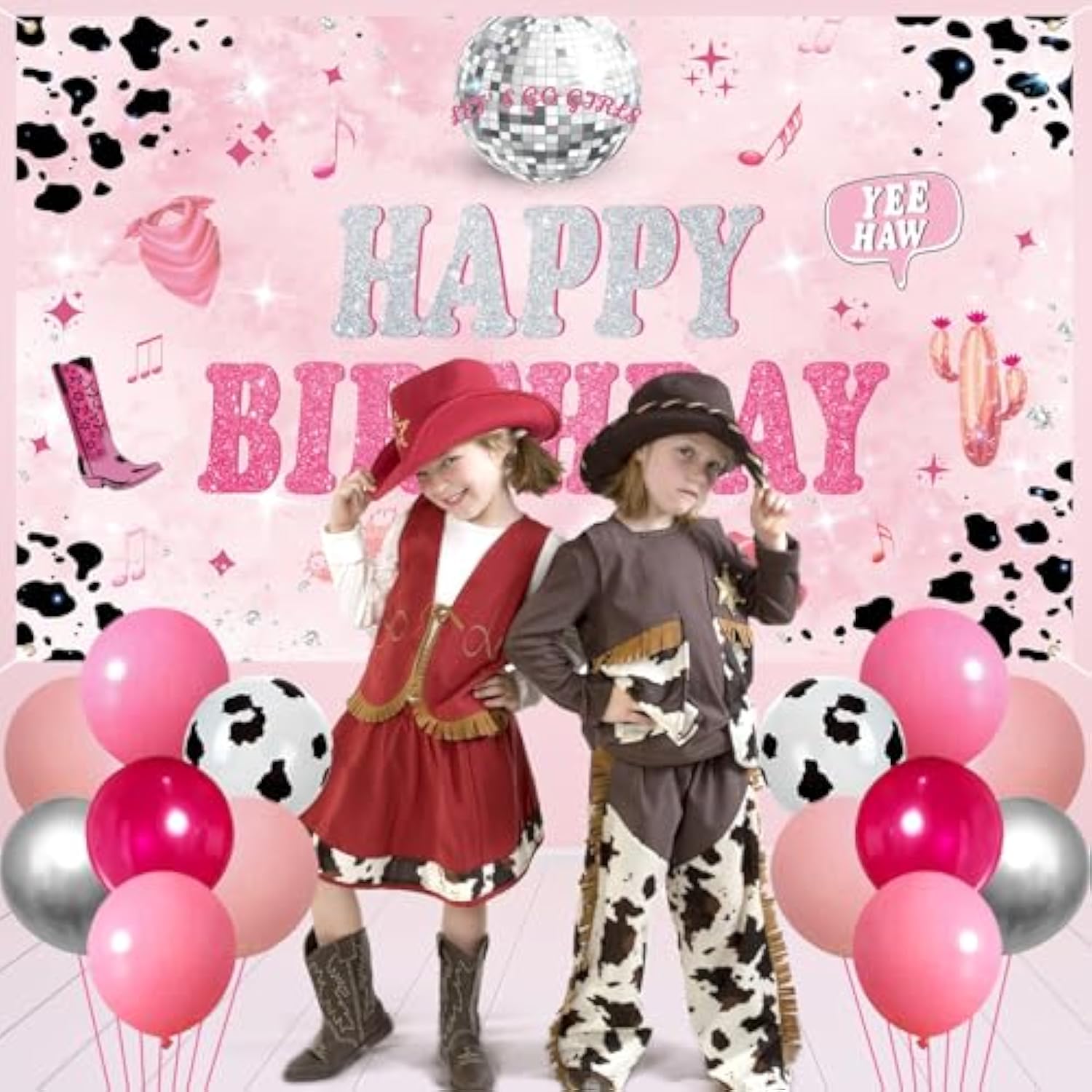 Disco Cowgirl Birthday Decorations - Disco Cowgirl Birthday Backdrop, Banner, Swirls, Honeycomb, Paper Pom Poms And Balloons For Cowgirl Theme Party Supplies